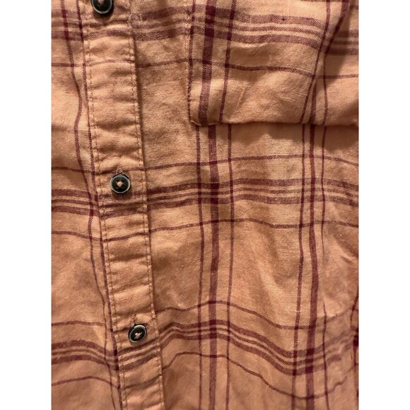 Women’s Free People No Limits Plaid Linen Shirt Button Down Peach Long Sleeve XS - Picture 4 of 8